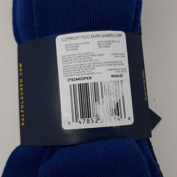 Polo Ralph Lauren Men's  Athletic 6-Pair Quarter Cut Socks  Multicolored - Picture 7 of 9